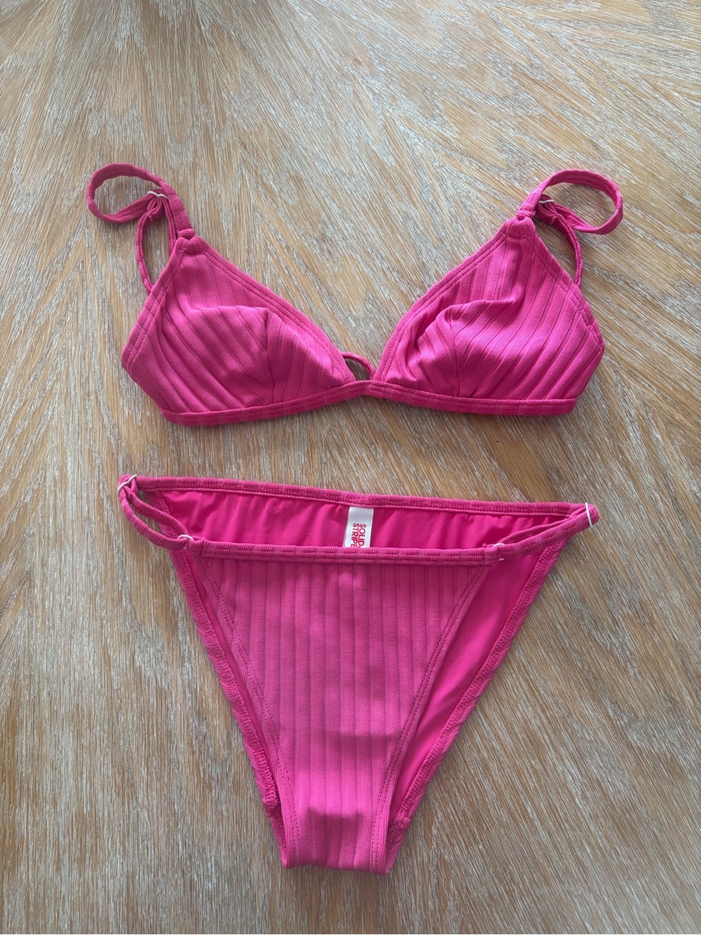SOLID & STRIPED Hot Pink Ribbed Triangle Bikini S/M